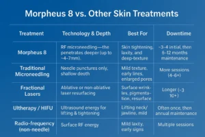 How Often Can I have Morpheus 8? 2 Table to show benefits of Morpheus 8 Stoke on Trent compared to other skin treatments